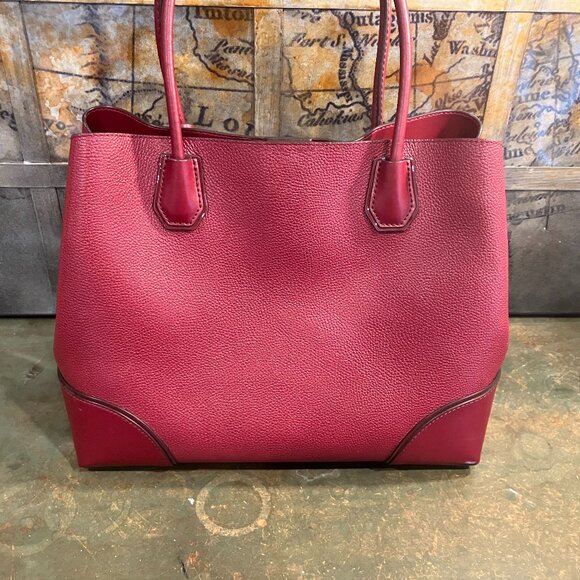Michael Kors Mercer Medium Pebbled Leather Burgundy Tote - Picture 4 of 9